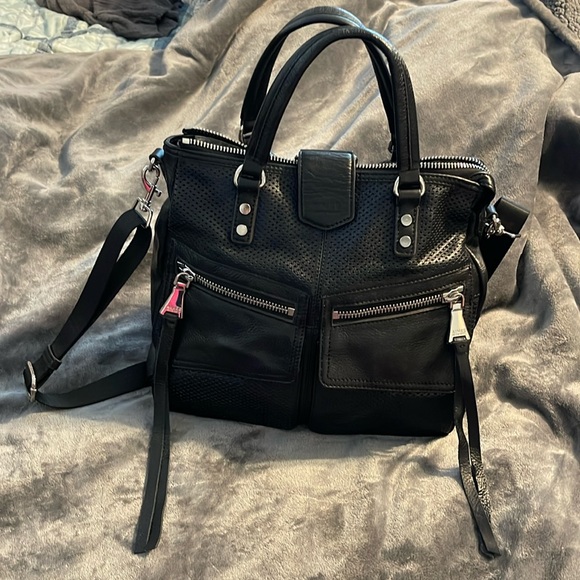 AIMEE KESTENBERG black leather handbag with crossbody strap - Picture 1 of 9
